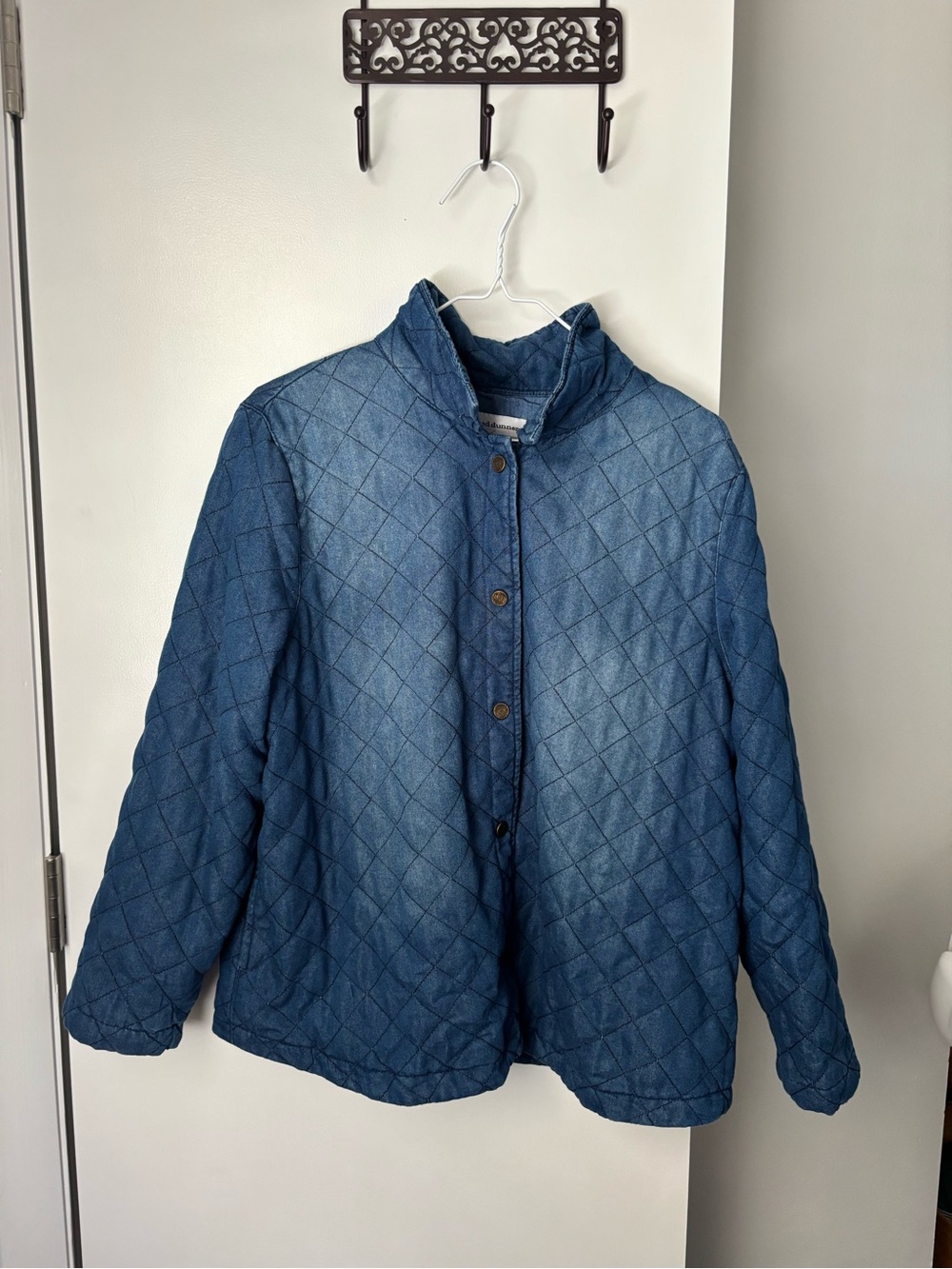 Quilted Blue Denim Chambray Button Up Classic Jacket
